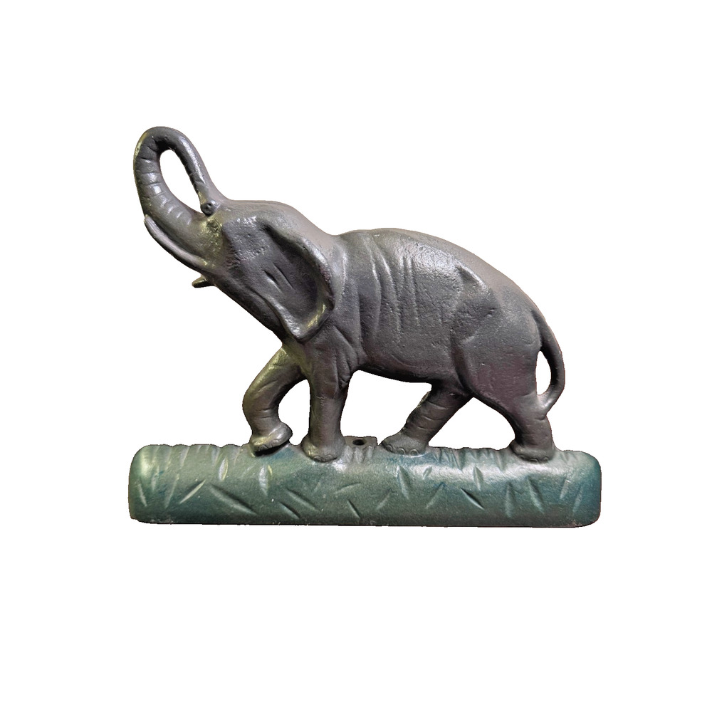 Vintage Antique Cast Iron Trumpeting Elephant Doorstop on Base
